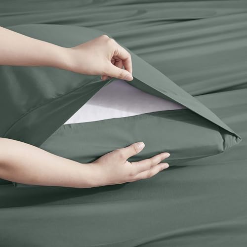 Image of Nestl Extra Deep Cal King Sheet Set - 6 Piece Breathable & Cooling Sheets - Hotel Luxury Bedding Set w /18-24 Inch Deep Pockets - Easy & Secure Fit - Super Soft, Wrinkle Free & Comfy - Forest Green