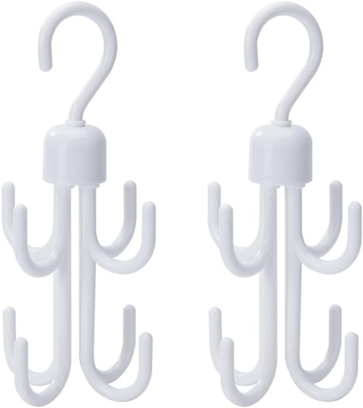 MAGICLULU 2Pcs 360 Hat Scarf Hook Rotating Hanger Tie with 8 Hook Multifunctional Wardrobe Hook Hanging Hook White
