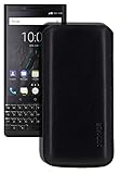 Suncase Original Leder Etui kompatibel mit BlackBerry Key2 LE Hülle Tasche Ultra Slim Ledertasche Schutzhülle Hülle (mit Rückzuglasche) in schwarz