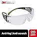 3M Safety Glasses for Men and Women, SecureFit 400, 20 Pack, ANSI Z87, Anti-Fog Anti-Scratch Clear Lens, Green/Black Frame, Polycarbonate, UV Protection, Flexible Temples, Soft Nose Bridge
