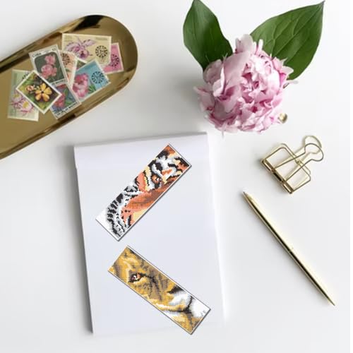 Image of FREEBLOSS 6 Set Cross Stitch Bookmark Kit Stamped Cross Stitch Kit Wild Animals Stamped Embroidery Bookmark with Instruction Cross Stitch Kits for Adults DIY Bookmark Kit 8''x2.4''