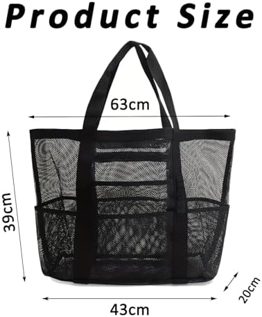 Large Waterproof Beach Bag for Women - Black Mesh Tote - Image 2