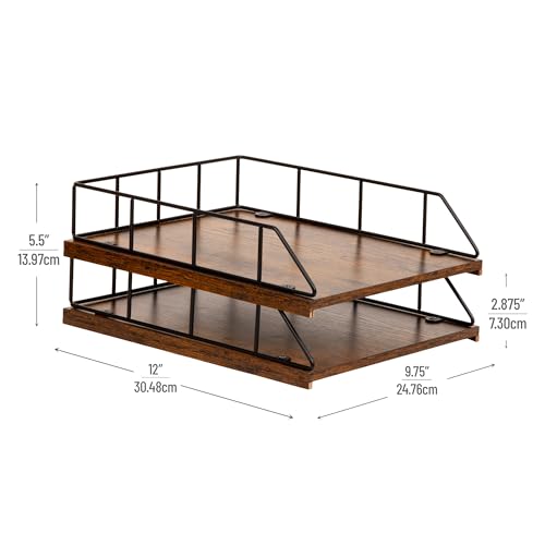 Mind Reader 2-Tier Rustic Letter Tray Organizer with Metal Frame, Wood Base for Desk or Office, Stackable, Metal and Wood, Black by Mind Reader - Image 3