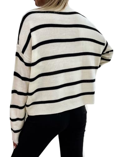 WUIIEN cotton sweaters for women Round Neck Black And White