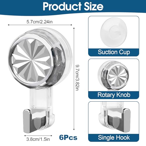 6-Pack Saughaken Extra Stark, Saugnapf Haken Stark, Saugnapfhaken Ohne Bohren, Saugnäpfe mit Haken Silber,Wiederverwendbar Saugnapfhaken,Max 5Kg, Saugknöpfe haken für Badezimmer,Küche, Glas, Fenster