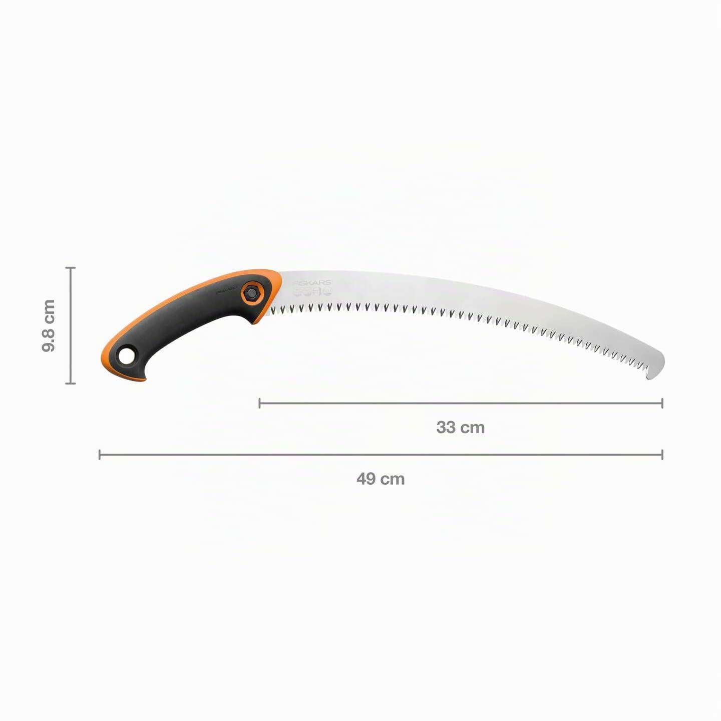 Fiskars Profi Handsäge für frisches Holz, Grobzahnung, Hochwertiges Stahl-Sägeblatt, Inklusive Aufbewahrungsköcher, Schwarz/Orange, Sägeblattlänge: 33 cm, SW-330, 1020199