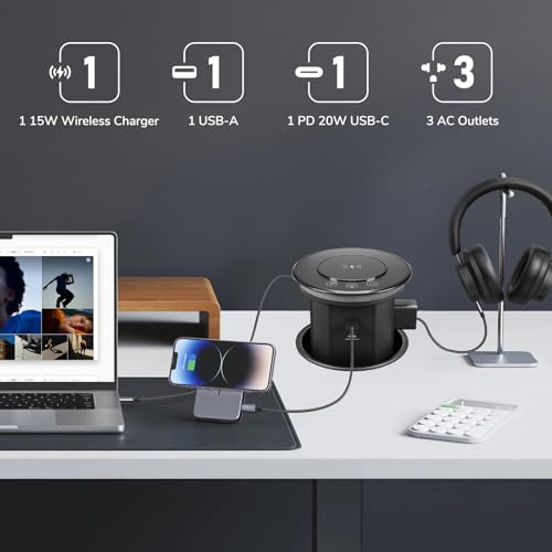 Pop Up Outlet for Countertop with 15W Wireless Charger & Mobile App Control by HReleskt - Used condition - Image 3