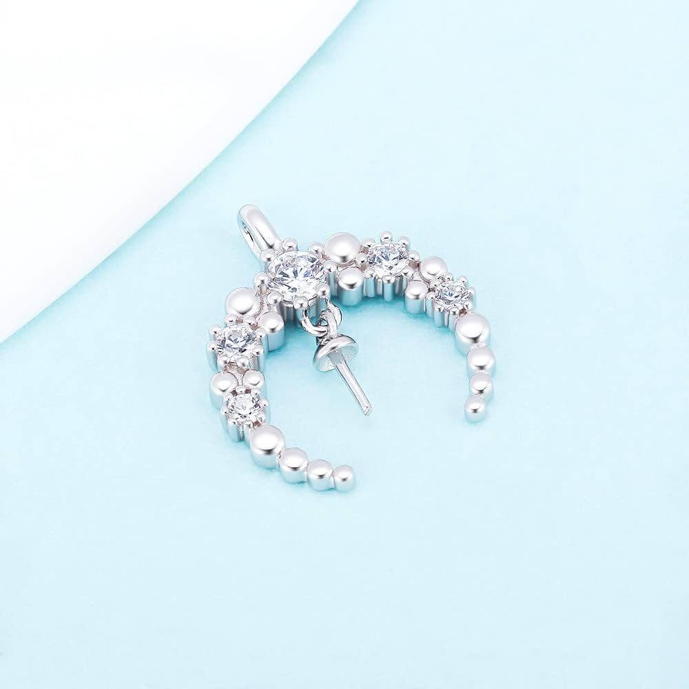 Moon CZ Bail Pendants for Pearl Jewelry Making Sterling Silver, Design Pendant Fitting for Fashion Jewelry - Image 2