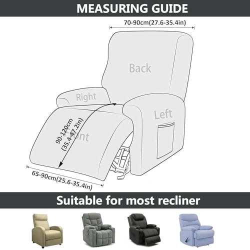 Funda de sillón reclinable elástica OBASDFD protectora gris oscura con bolsillo lateral útil 7