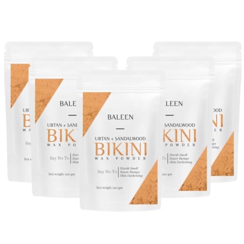 Image of BALEEN Bikini Wax Powder Women with Ubtan & Sandalwood 120 Gm (Pack Of 5) | Painless Herbal Hair Removal Powder for women Bikini Area, Legs, Hands & Underarms with No Harmful Chemicals, No Irritation, No Skin Rashes