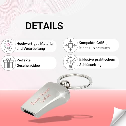 Uakeii Personalisierte Trillerpfeife - Weihnachtsgeschenke für Trainer, Fußballtrainer, Hundebesitzer & Bademeister - silberne Schiedsrichterpfeife mit Gravur