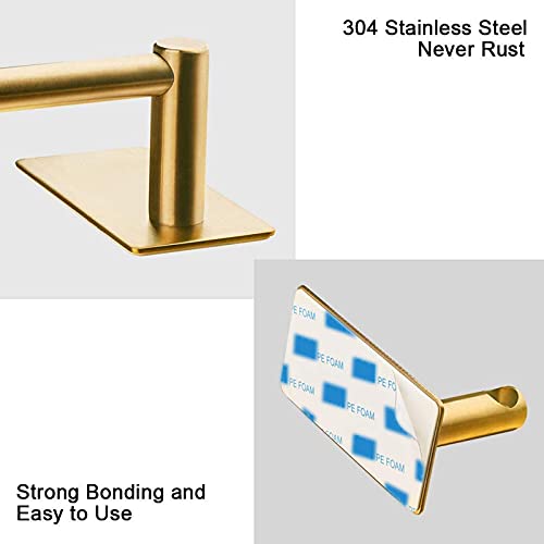 Nearmoon Self Adhesive Bathroom Towel Bar- Stainless Steel Bath Wall Shelf Rack Hanging Towel Stick On Sticky Hanger Contemporary Style, No Drilling (Brushed Gold Finish, 16 Inch Towel Rock) #TOP1