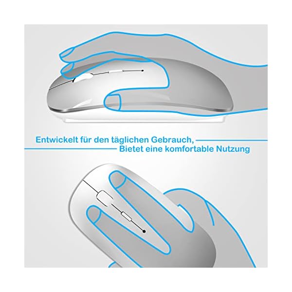 Kabellose Maus, Funkmaus 2,4 GHz mit USB-Empfänger für Laptop Computer -Wiederaufladbar Tragbare Silent Maus Kompatibel… – Bild 3