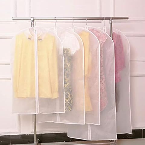 Bringsine Hanging Garment Bag Lightweight Clear Full Zipper Suit PEVA Dust Cover for Closet Clothes Storage See-Through Travel Organizer Dress Pack of 5 (60x100CM) Cover