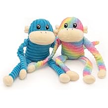 ZippyPaws Crinkle Monkey - Interactive Dog Toys to Keep Them Busy, Squeaky Plush Pet Toy for All Breeds, for Small and Medium Dogs, Contains Round Squeakers - Rainbow & Blue 2-Pack, Small