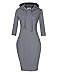 MISSKY Women Pullover Stripe Pocket 3/4 Long Sleeve Slim Hoodie Sweatshirt Dress Grey L