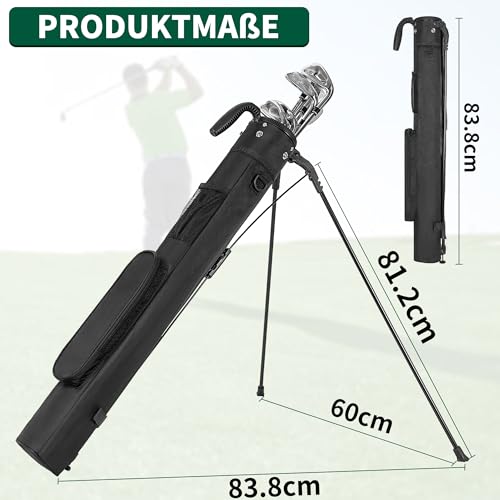 FREEAMG Golf Stand Bag, Golftasche mit Ständer, Golf Stand Tragetasche mit Riemen, Tragbare Golftasche Geeignet für Driving Range, Par 3 und Executive Plätze, 120CM Hoch, Schwarz