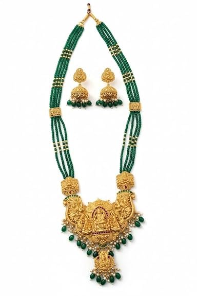 Luxe Jewel Lakshmi Temple Jewellery Set for Women – Gold-Plated Bridal Haram Necklace with Green Beads & Matching Jhumka E... - Review, Price and Buying Guide