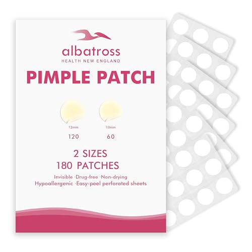 Invisible Acne Pimple Patches for Face (180 Counts), Spot Dots Cover by Albatross Health New England, Hydrocolloid Treatment Stickers, Zit Blemish Patch