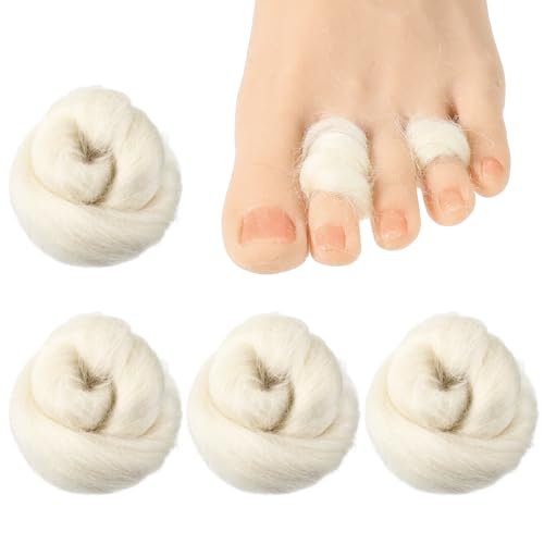 4 Pcs Lambs Wool for Toes Soft Feet Cushion Toe Separator Corn Cushion Pads Blister Prevention Bunions Callus Remover for Hiking, Dance, Walking 3/8 oz