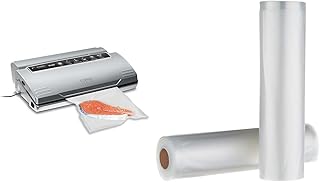 CASO VC300 Vakuumierer - Vakuumiergerät & Amazon Basics 22 cm x 500 cm, 2 Rollen für Vakuumierer, Kunststoff, Klar