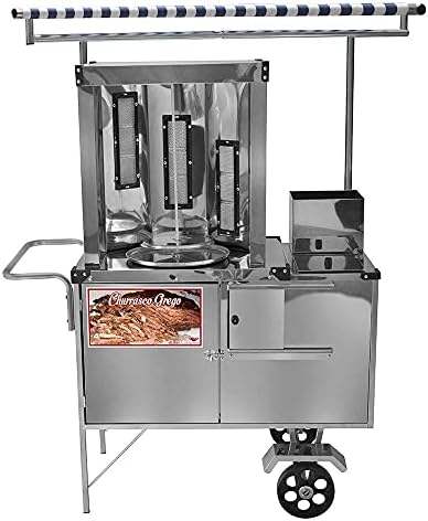 Carrinho de Churrasco Grego Cefaz Inox Rodas Maciças e Toldo L19m...