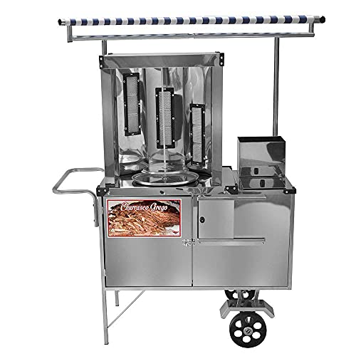Carrinho de Churrasco Grego Cefaz Inox Rodas Maciças e Toldo L19m...