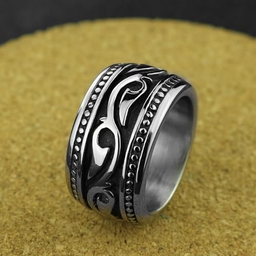 Trendy Wide Stainless Steel Celtic Band Thumb Ring for Men Manly Vintage Punk Biker Jewely Size 13 13mm(Silver)