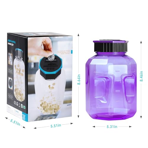 X-Large Piggy Bank for Adults Kids, Vcertcpl Digital Coin Counting Bank with LCD Counter, 2.4L Capacity, Great Coin Counter Bank Money Counting Jar with Total Amount Displayed (Purple)