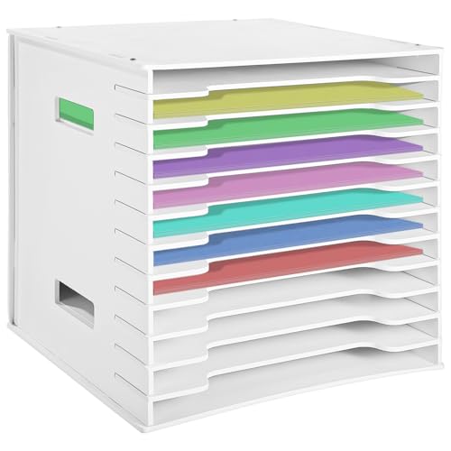 12 Tiers Scrapbook Paper Organizer, 12 x 12 in File Sorter Storage Rack, Adjustable PVC Foam Sheet Shelf Unit, Desktop Document Holder for Home Office Craft Room, Fits 13 x 13 in Cabinets