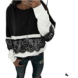 Angenehme Passform MEIbax Damen Herbst Casual Langarm Spitze Pullover Patchwork Sweatshirt T Shirt Bluse Tops Baggy Oberteile