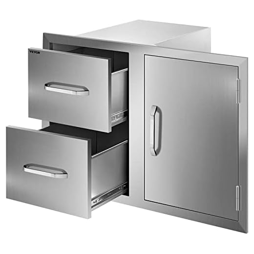 Mophorn Outdoor Kitchen Door Drawer Combo 32.5" W x 21.6" H x 20.5''D, Access Door/Double Drawers with Paper Towel Rack, BBQ Island Drawers with Stainless Steel Handles for Outdoor Kitchen