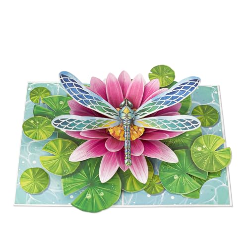 POPWOW Dragonfly Pop Up Cards, Water Lily, Leaf, 3D Greeting Cards, Gift for Birthday, Mothers Day, Valentines Day, Mom, Wife, Girlfriend, Sister, Daughter, 5x7 - Includes Envelope And Message Note - Image 2