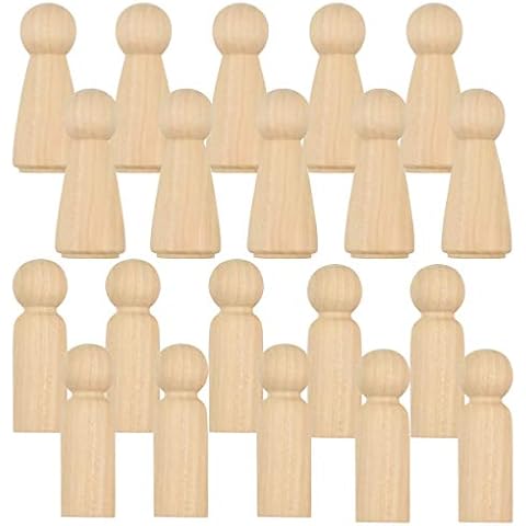 Figuren Holzfiguren, smatime 20 Stück Holzfiguren zum Bemalen, DIY Holzfiguren Puppen, Holzkegel Holzfiguren Unvollendete Spielfiguren, Natur Holz für Kinder Malen, Basteln Kunstprojekte (62/57mm) Cover