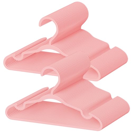 Image of 60 Pack Baby Plastic Hangers,12.83" Ultra-Thin,Non-Slip Hangers for Children. Ideal for Closets and Nurseries.Designed for Newborns and Children's Clothing,Including Trousers,Coat,Dresses.(Pink)