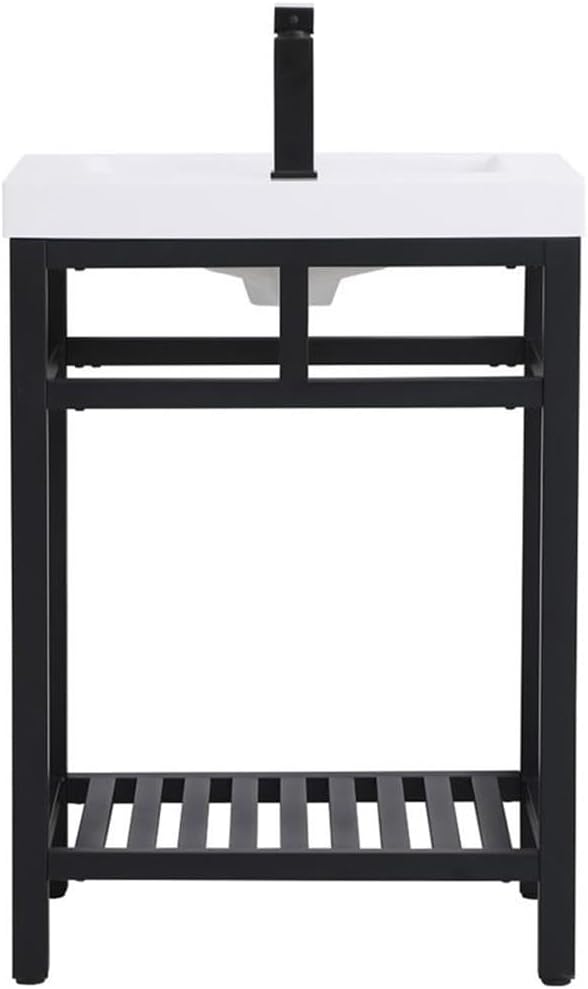 Elegant Decor Raya 24" Single Resin Top Metal Bathroom Vanity in Black