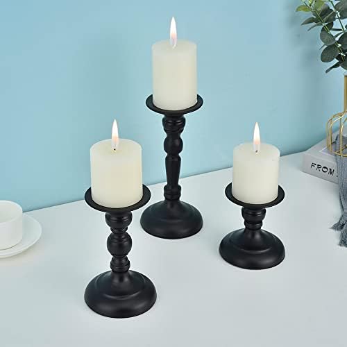 VINCIGANT Candle Holder Black Taper Candlestick Holder for Table Decoration Black Pillar Candle Holder for Living Room Decoration 3pcs