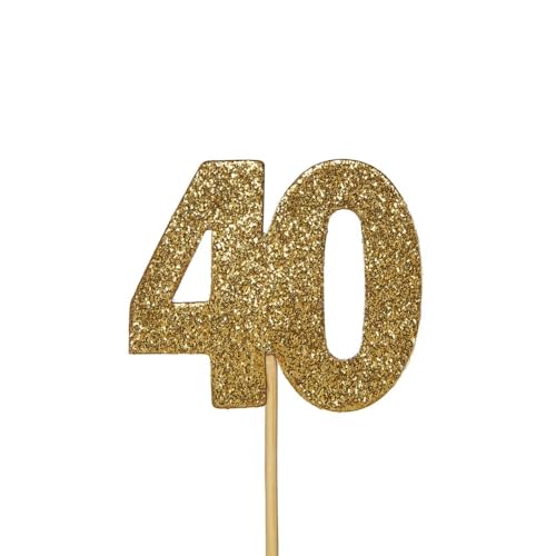 Anniversary House 12 Pcs Gold Glitter 40th Birthday Cake Toppers, 3.8 x 4.5cm Cupcake Toppers, Age 40 Birthday Decorations, Number 40 Celebrations, Paper, J064