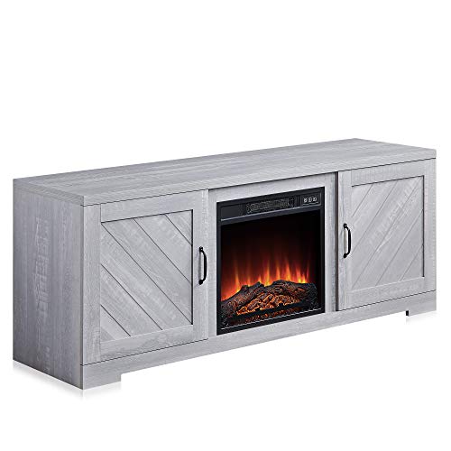Belleze Modern 58 Inch Farmhouse Tv Stand With 18 Inch Electric Fireplace & Media Entertainment Center Console Table For Tv Up To 65 Inch With Storage Cabinets And Infrared Heater - Hilo (Stone Grey) #TOP7
