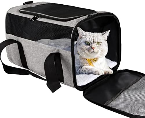 Cat Carriers Dog Carrier Pet Carrier for Small Cats Dogs Puppies Under 15Lbs,Top Load Carrier Soft Sided,Collapsible Travel Puppy Carrier (Medium, Grey&Black)