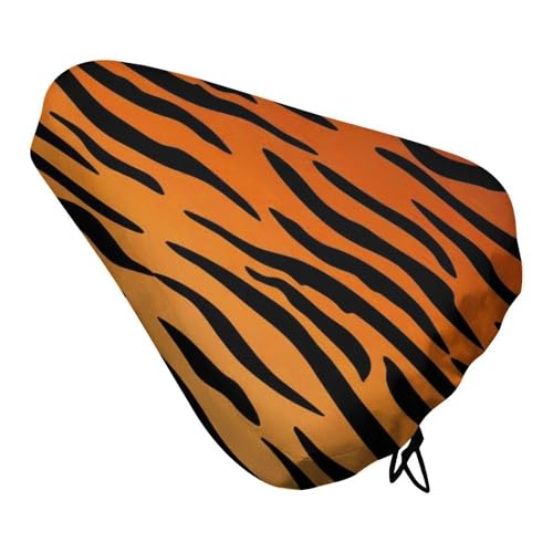 JZDACH Heavy Duty Bike Seat Rain Cover Tiger Print Animal Stripe, Waterproof Dustproof Bicycle Saddle Cushion Protector for All Bikes