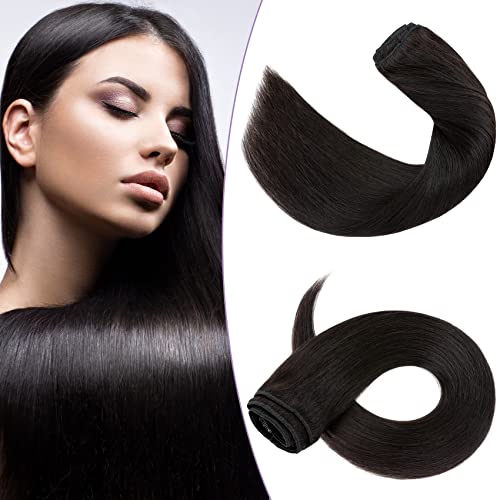 10" (25cm) Extensiones de Cabello Natural Clip Double Weft (Muy Gruesas) 110g Pelo Humano Largo Liso para Mujer o Niña 100% Remy 8 Piezas 18 Clips Lisas #1B Negro Natural Cover