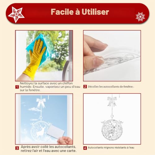 9 Feuilles Stickers Fenetre Noel, Reutilisable Electrostatique Flocons de Neige Blancs, Deco Fenetre Pour l'Hiver – vue 6