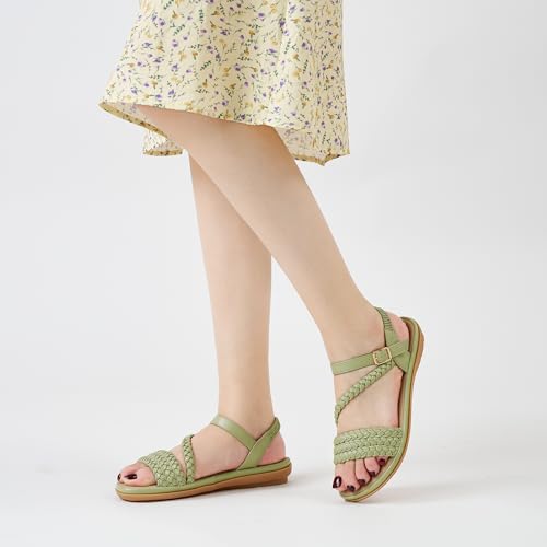 Image of Aomigoct Dressy Womens Sandals Summer: Comfortable Strappy Flats Sandals Women - Casual Walking Woman Shoes