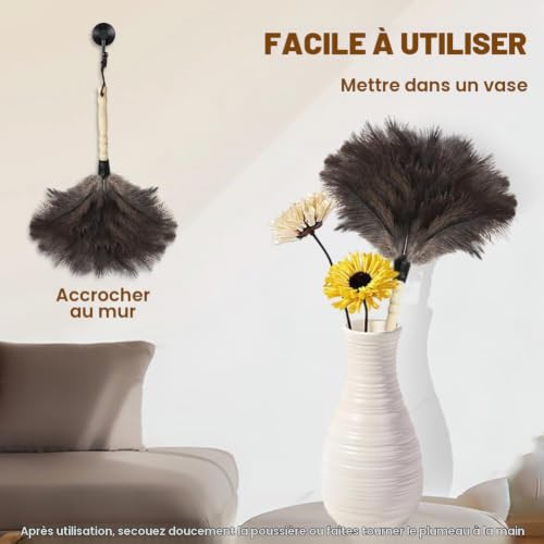 Flintronic Plumeau Poussière, 1 Pièce Plumeau en Plumes, 35cm, Poignée en Bois, Plumeaux en Plumes d'Autruche artificielles, Plumeaux en Plume, Convient pour les Voitures, Étagères, Bureaux et Meubles – vue 4
