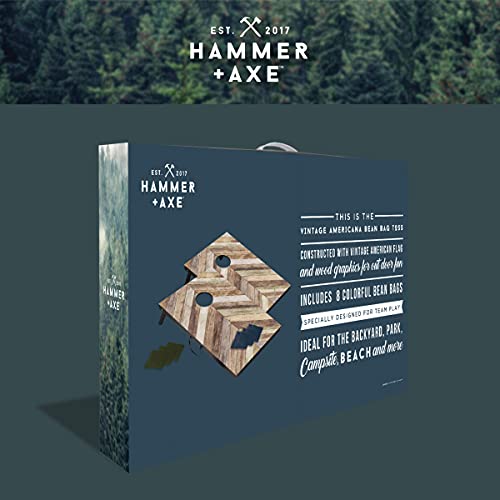 Hammer + Axe Bean Bag Cornhole Set Game Vintage Americana Wood Edition, Includes- 8 Bean Bags, Two Regulation Quality 3'X2' Boards, Perfect Set For Tailgating, Bbqs, Backyards, Camping, Holiday Day #TOP7