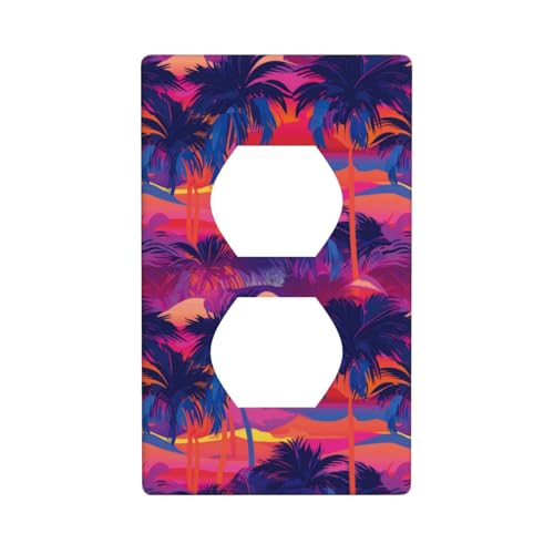 Placas de pared dúplex, cubiertas de toma de corriente decorativas, tamaño estándar 1 banda, 4.5 x 2.75 pulgadas, estilo hawaiano, colorido atardecer, placa de cubierta de pared, policarbonato