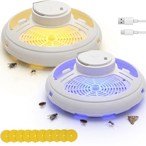 Flohfalle Für Wohnung 2 Stück LED Flohlichtfalle Flea & Bed Bug Trap mit 4 Modi und 20 Fangaufklebern für den Innen- und Außenbereich Haustierschädlingsbekämpfung Ungiftige Flohfanglampe