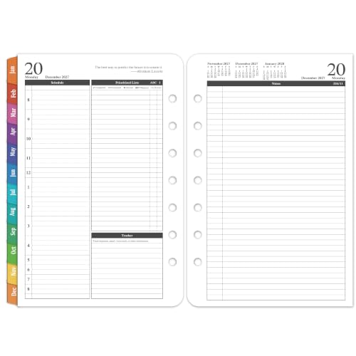 2027 Planner Refills – Jan 2027 - Dec 2027, 2-Page Per Day Daily ＆ Monthly Planner, 5.5" x 8.4" Ring-Bound Organizer, Tabs, Quotes, Prioritized Task, Daily Tracker/Notes, Appointment Schedule - Grey