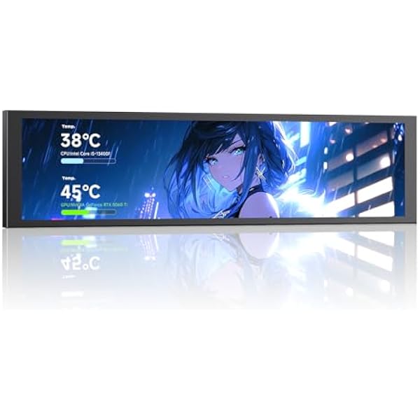 TZMRIT Uniwersalny wyświetlacz LCD 9,16 cala do komputera, konfigurowalna ramka ARGB, panel wyświetlacza temperatury, mini monitor, z zaprogramowanymi motywami DIY do gier PC / chłodziarki procesora